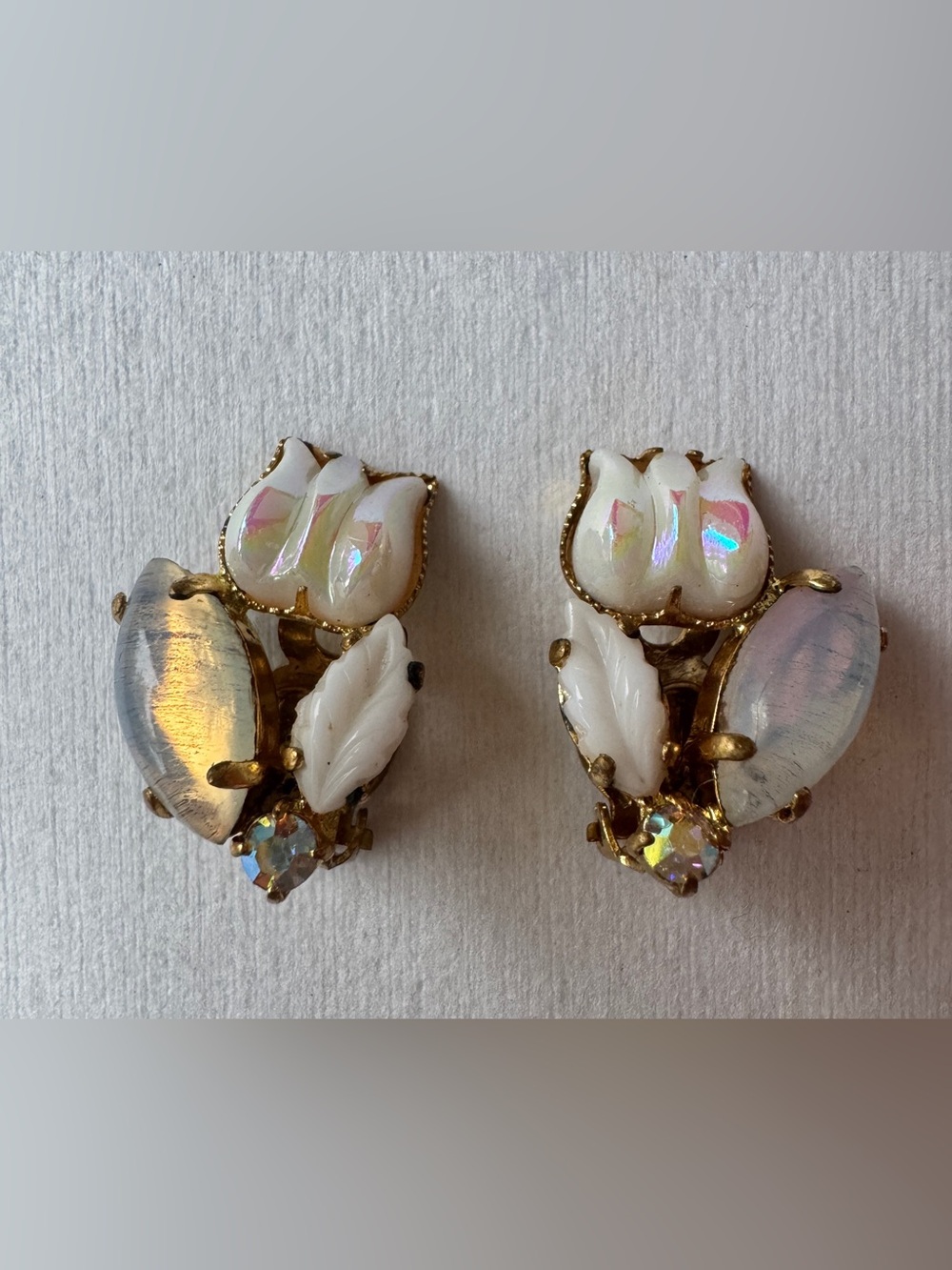 Iridescent White Tulip Clip-On Earrings - Women Jewelry
